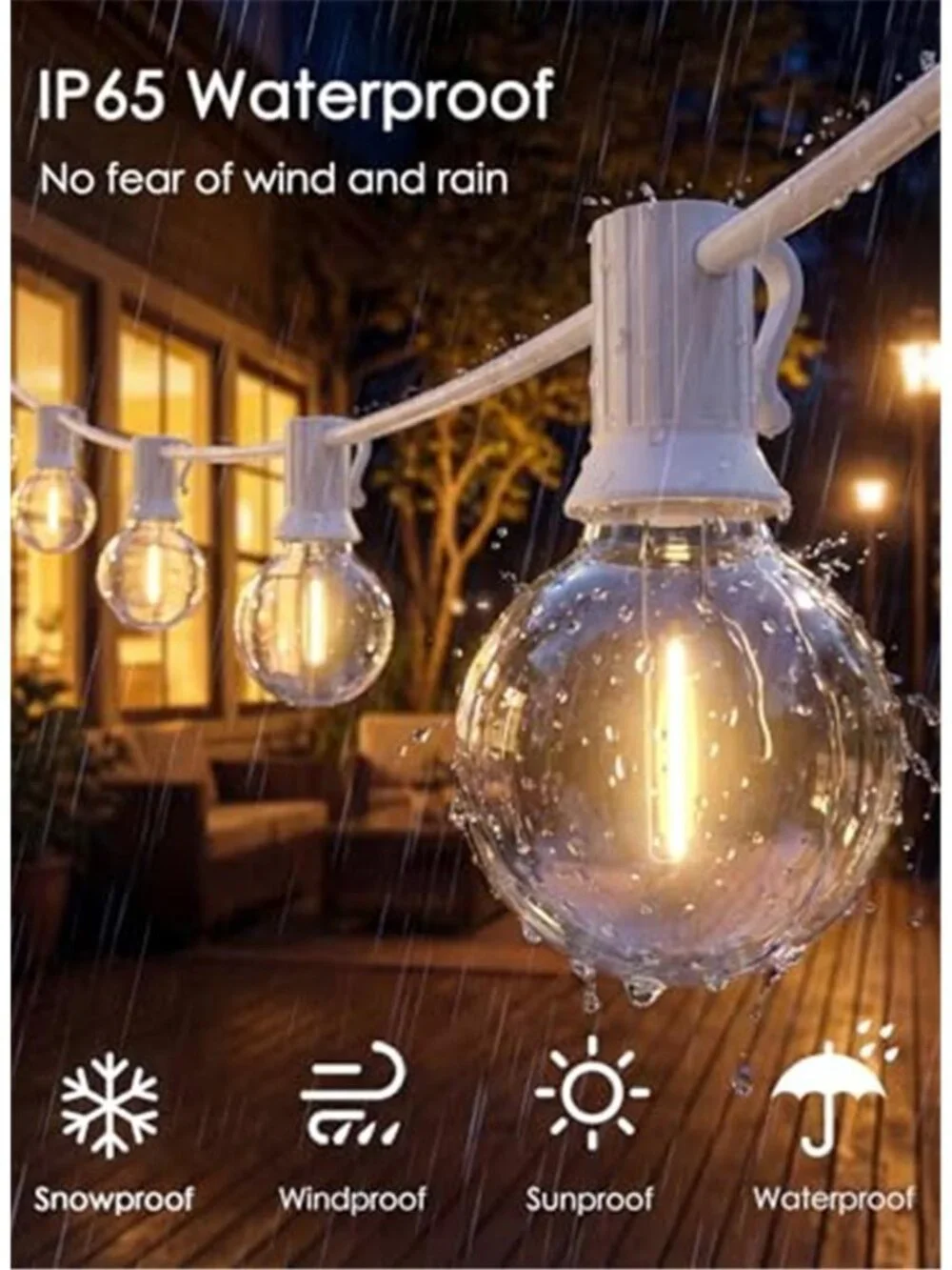 25FT G40 LED White Outdoor String Lights,White Patio Lights with 25 Shatterproof